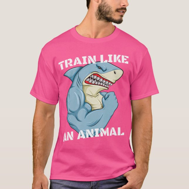 Train Like An Animal Shark Weightlifting Muscle Fi T-Shirt (Front)
