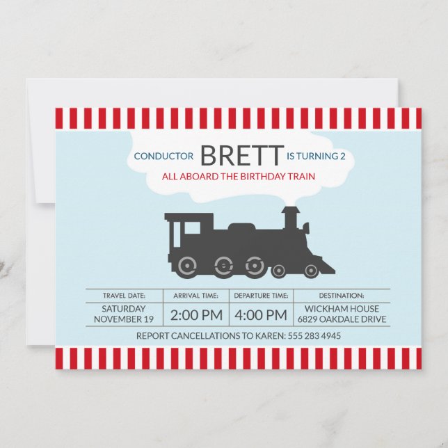 Train Locomotive Conductor Birthday Party Invitation (Front)