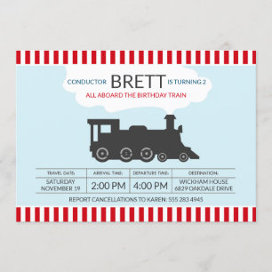 Train Locomotive Conductor Birthday Party Invitation