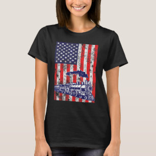 Train Locomotive Engine Usa American Flag 4th Of J T-Shirt