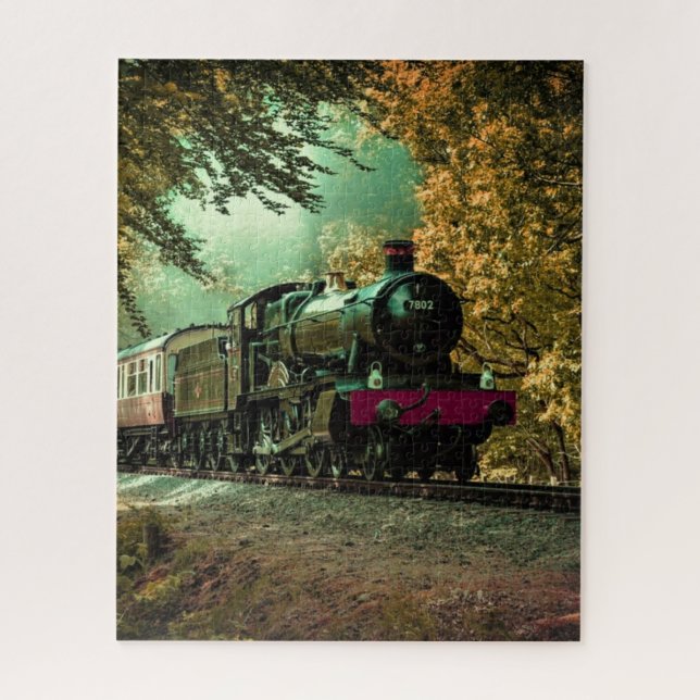 Train Locomotive Retro Vintage Fall Leaves Jigsaw Puzzle (Vertical)
