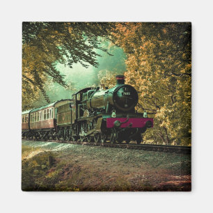 Train Locomotive Retro Vintage Fall Leaves Magnet