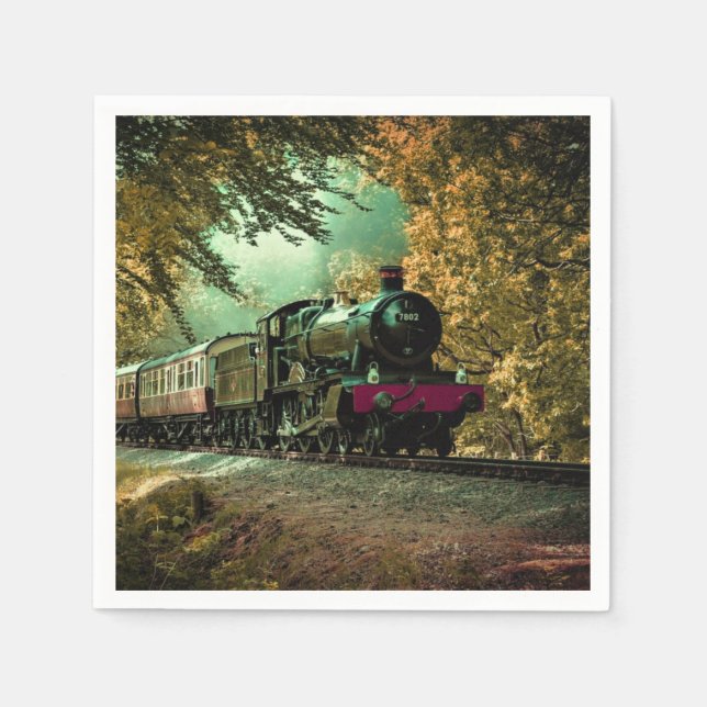 Train Locomotive Retro Vintage Fall Leaves Napkin (Front)