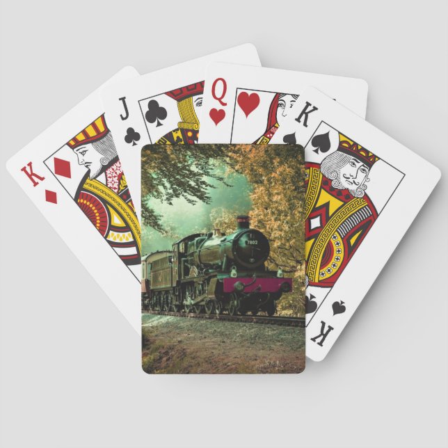 Train Locomotive Retro Vintage Fall Leaves Playing Cards (Back)