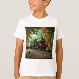 Train Locomotive Retro Vintage Fall Leaves T-Shirt