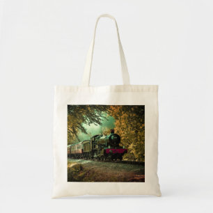 Train Locomotive Retro Vintage Fall Leaves Tote Bag