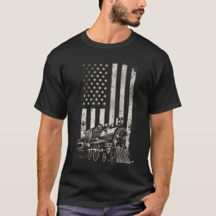 Train Locomotive Steam Train American Flag T-Shirt