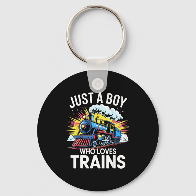 Train Lover Just A Boy Who Loves Trains  Key Ring (Front)