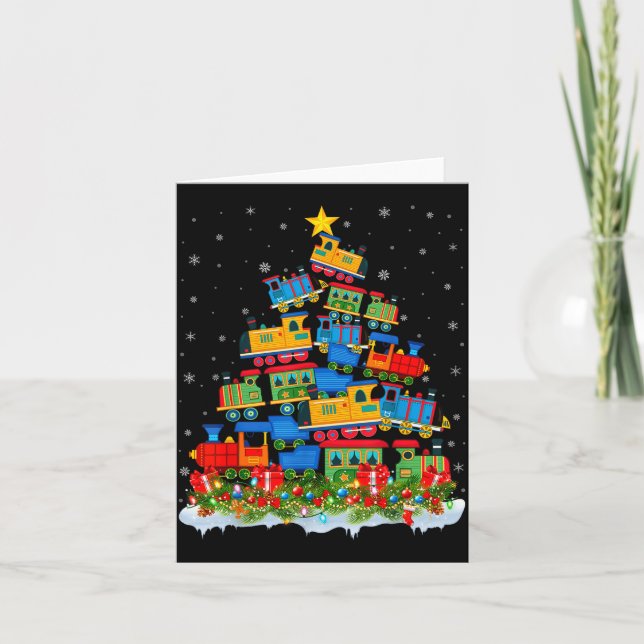 Train Lover Xmas Tree Santa Christmas Train  Card (Front)