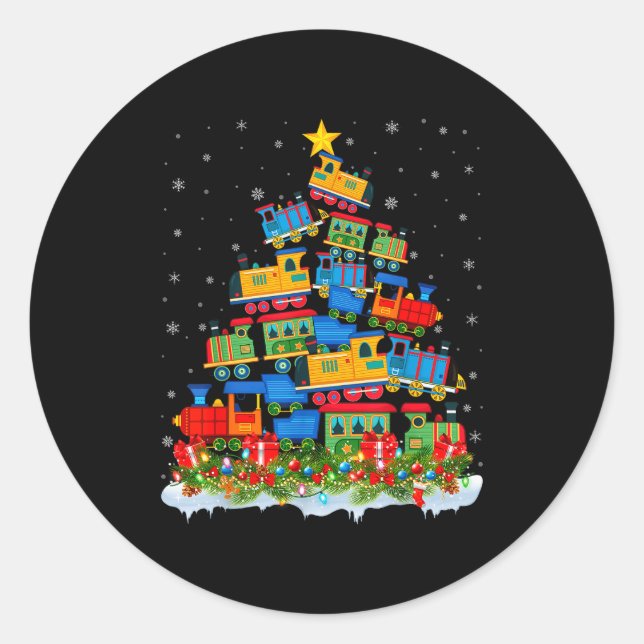 Train Lover Xmas Tree Santa Christmas Train  Classic Round Sticker (Front)