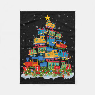 Train Lover Xmas Tree Santa Christmas Train  Fleece Blanket