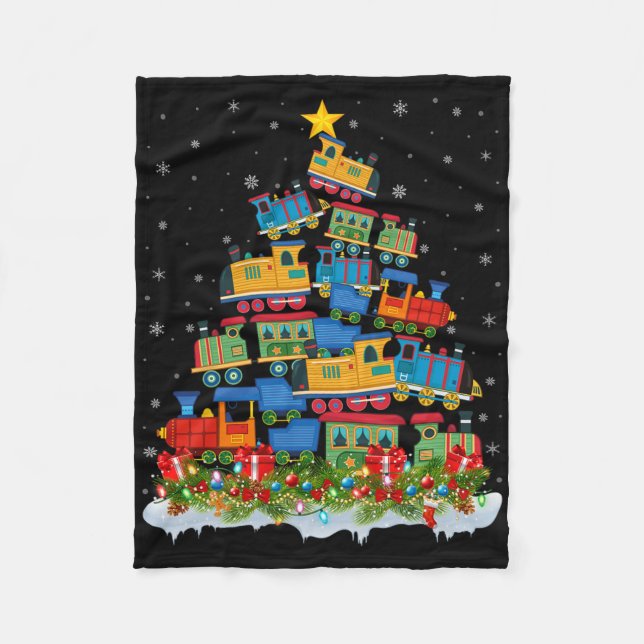 Train Lover Xmas Tree Santa Christmas Train  Fleece Blanket (Front)