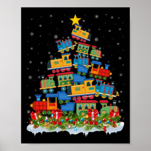 Train Lover Xmas Tree Santa Christmas Train Poster