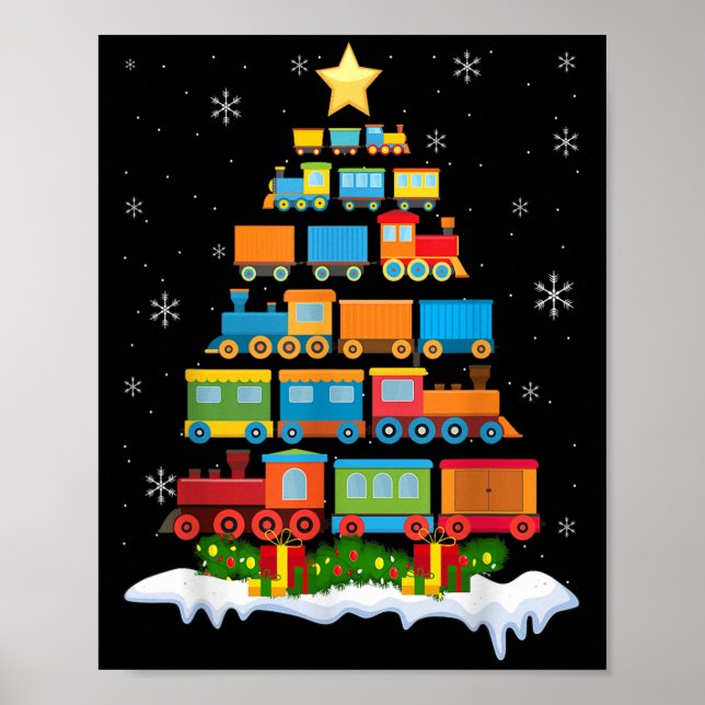 Train Lover Xmas Tree Santa Christmas Train  Poster (Front)