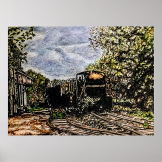 "Train Next to Rogers Feedmill" colored pencil Poster