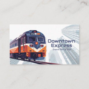 Train on the Tracks   Downtown City Skyscrapers Business Card