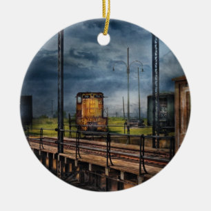 Train - On the turntable Ceramic Tree Decoration