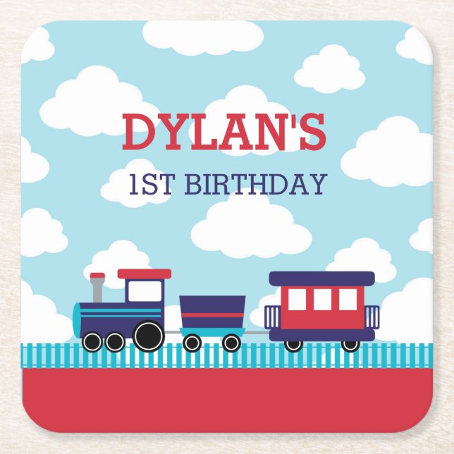 Train Paper Coasters (Navy & Red) - Boys Kids (Front)