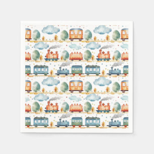Train Paper Napkins, Locomotive Birthday Party Napkin