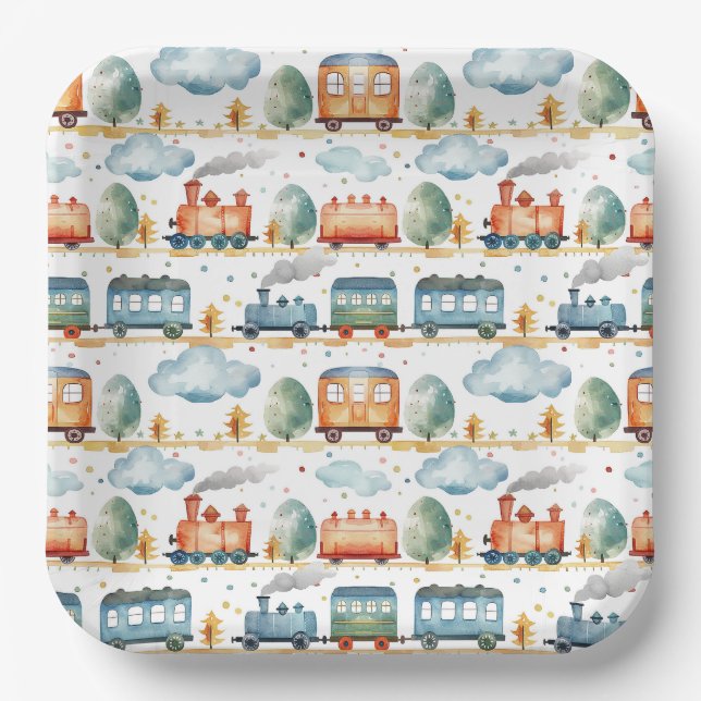 Train Paper Plates, Steam Engine Party Supplies Plate (Front)