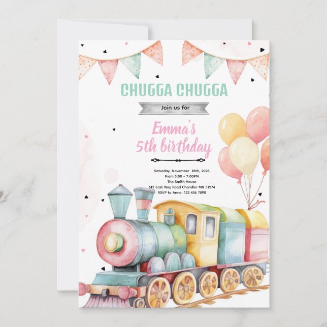 Train party girl invitation (Front)