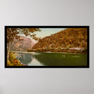 Train Passing by the Delaware Water Gap 1900 Poster