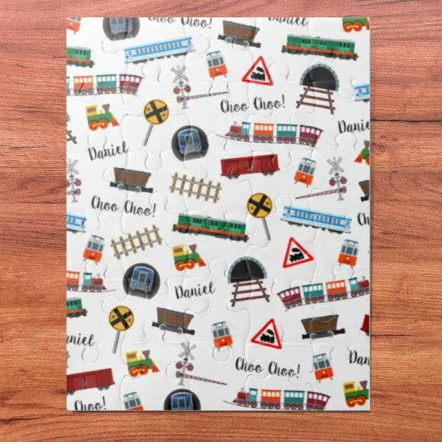 Train Pattern Little Boy First Name Choo Choo Kids Jigsaw Puzzle (Creator Uploaded)