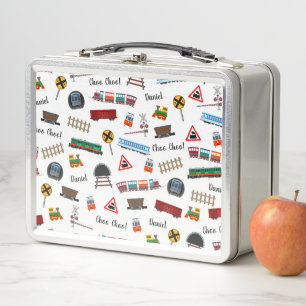 Train Pattern Little Boy First Name Choo Choo Kids Metal Lunch Box