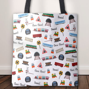 Train Pattern Little Boy First Name Choo Choo Kids Tote Bag
