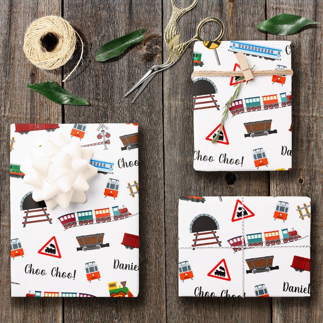 Train Pattern Little Boy First Name Choo Choo Kids Wrapping Paper Sheet (Creator Uploaded)