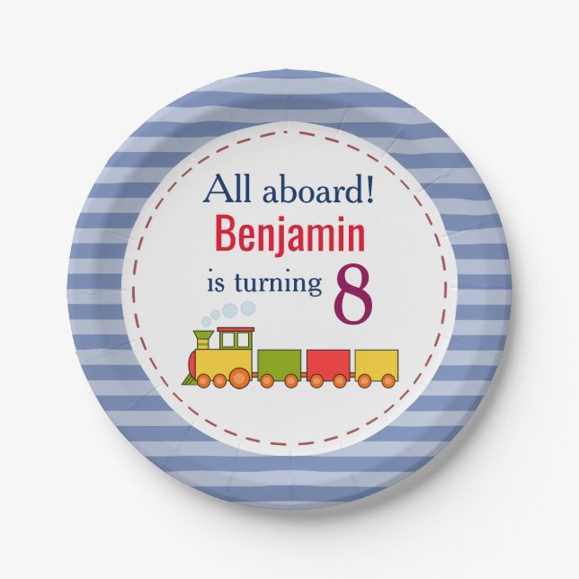 Train Personalised Any Age Birthday Paper Plate (Front)
