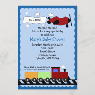 Train & Plane 5x7 cute boy baby shower invitation