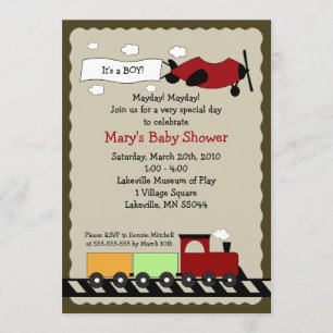 Train & Plane 5x7 cute boy Baby Shower invitation