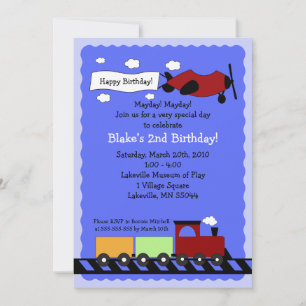 Train & Plane 5x7 cute boy birthday invitation