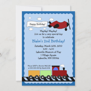 Train & Plane 5x7 cute boy birthday invitation