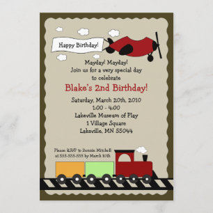 Train & Plane 5x7 cute boy birthday invitation