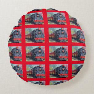 'Train Print' Childs Room Decor Round Cushion