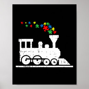Train Puzzle Piece Autism Awareness Cute Boys Kids Poster