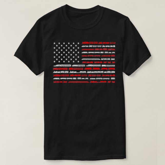 Train Railroad American Flag Vintage Locomotive T-Shirt (Design Front)