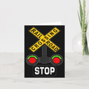 Train Railroad Crossing Lights Funny Traffic Signs Card