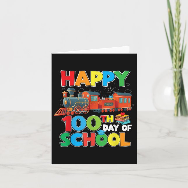 Train Railroad Happy 100th Day Of School Kids Boys Card (Front)