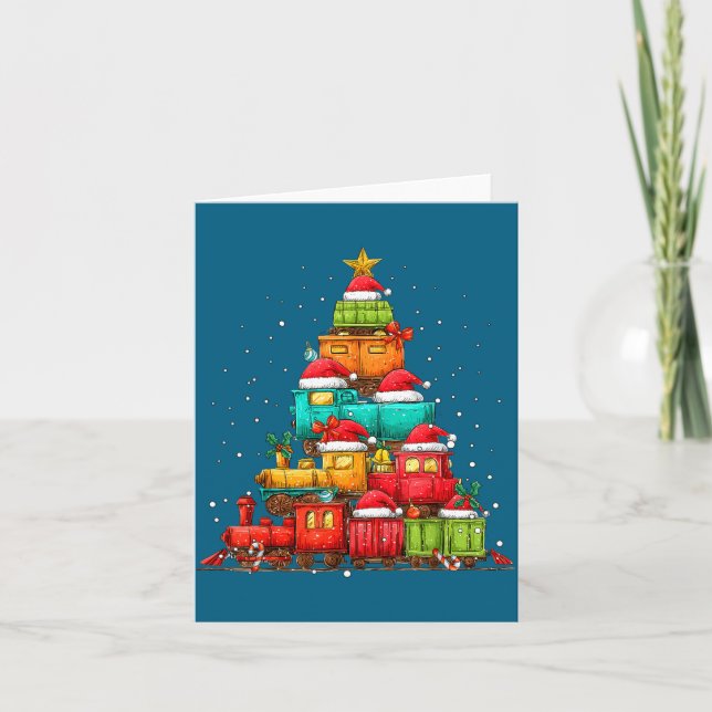 Train Railroad Locomotive Christmas Tree Xmas Hat  Card (Front)