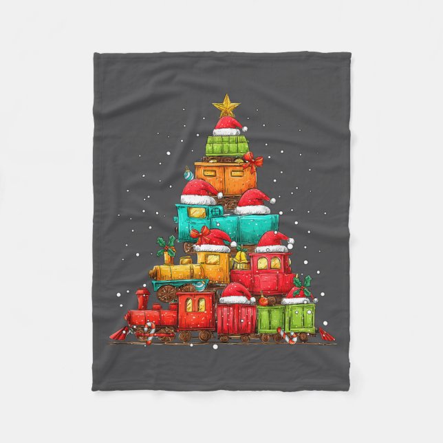 Train Railroad Locomotive Christmas Tree Xmas Hat  Fleece Blanket (Front)