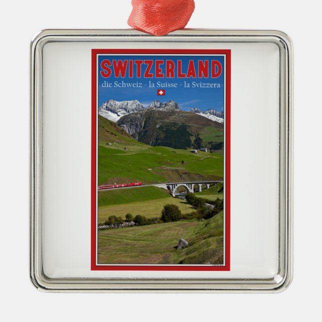 Train Ride through the Swiss Alps Metal Tree Decoration (Front)