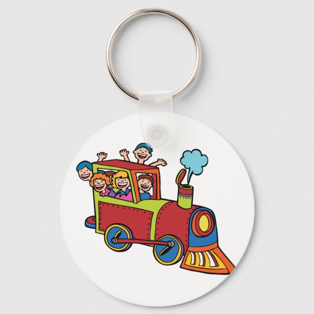 Train Riders Cartoon Key Ring (Front)