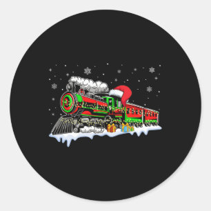 Train Santa Hat Christmas Pajama Train Distressed Classic Round Sticker