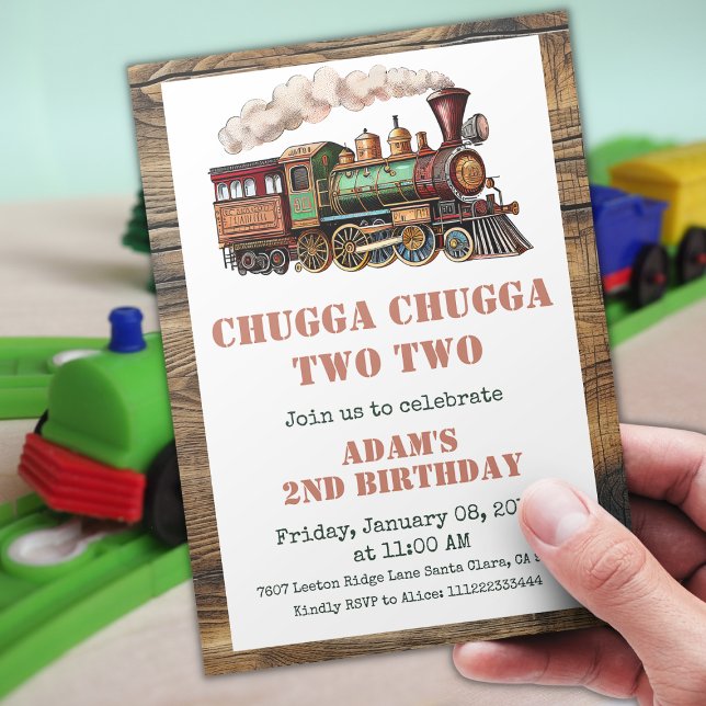 Train Second 2nd Birthday Party Chugga Chugga Two Invitation (Creator Uploaded)