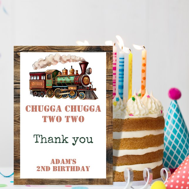 Train Second 2nd Birthday Party Chugga Chugga Two  Thank You Card (Creator Uploaded)