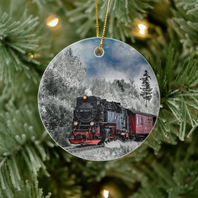 Train Snow Photo Ceramic Tree Decoration (Tree)