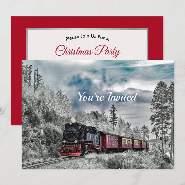 Train Snow Photo Christmas Invitation (Front/Back)